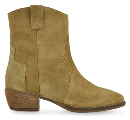 Tsakiris Mallas Suede Γυναικείες Μπότες με Μεσαίο Τακούνι Καφέ