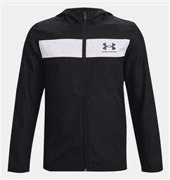 Under Armour Παιδικό Αθλητικό Μπουφάν Κοντό Αντιανεμικό με Κουκούλα Μαύρο