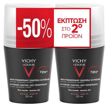 Vichy Homme Αποσμητικό 72h σε Roll-On 2x50ml από το Pharm24