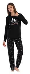 Vienetta Secret Χειμερινό Γυναικείο Σετ Πιτζάμας Βαμβακερό Μαύρο