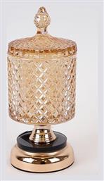 Vintage Φοντανιέρα Γυάλινη με Καπάκι 8.5x22x22cm Χρυσή